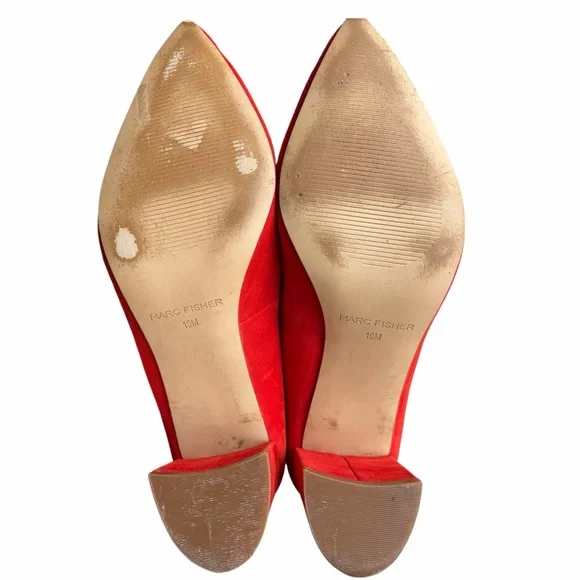 Marc Fisher Suede Red Block Heel Pumps ~ Size 10 - Picture 2 of 6